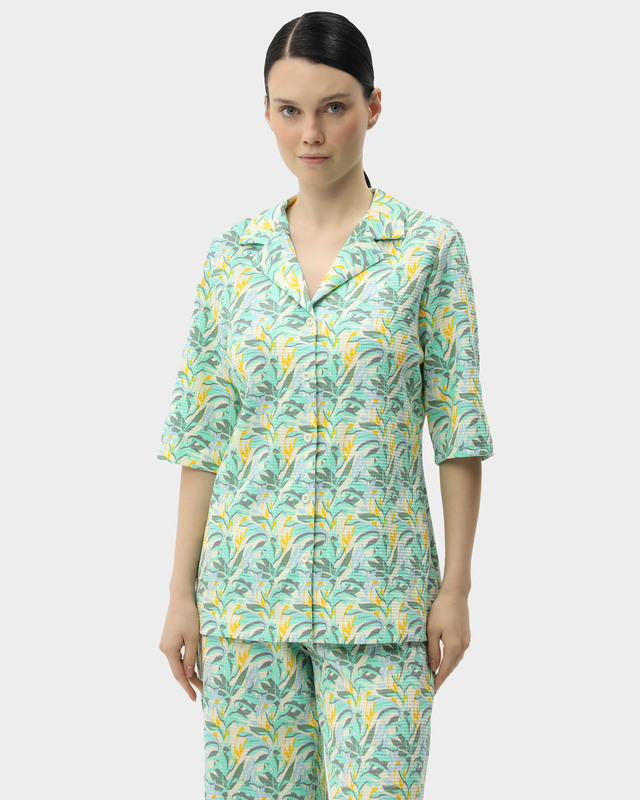 Блузка пижамная вафельная с отложным воротником и застежкой на пуговицы