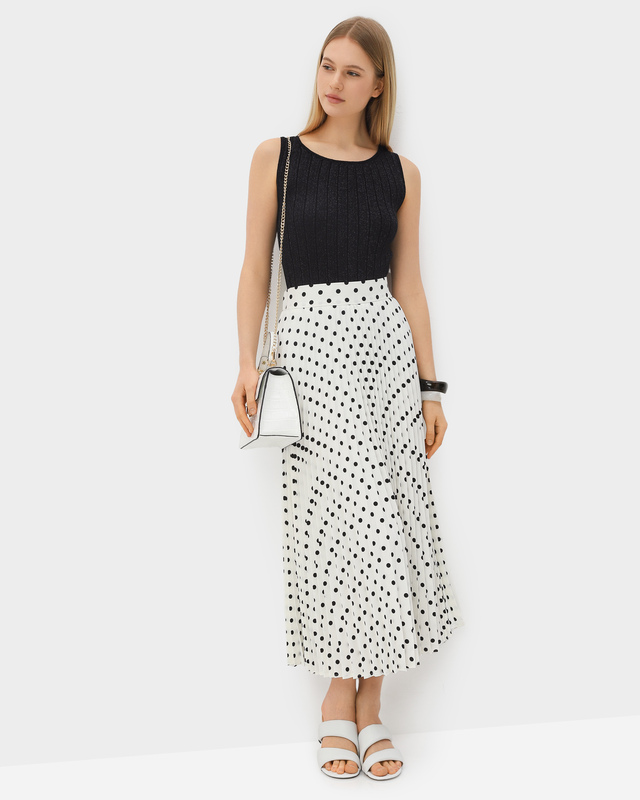 Плиссированная юбка миди с принтом в горошек