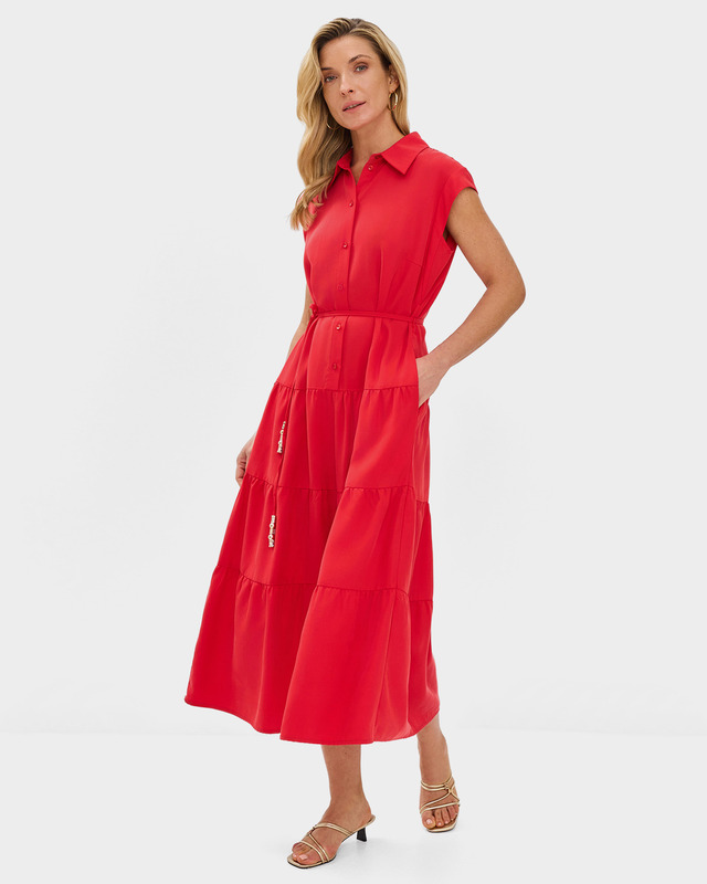 Платье макси из тенсела с боковыми карманами