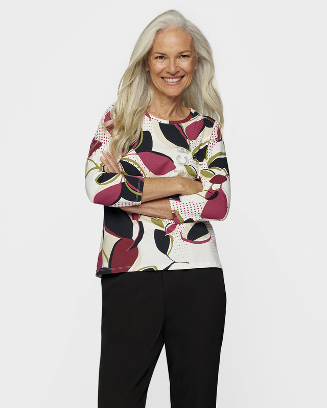 Блузка прямого кроя с растительным принтом и хлопком в составе