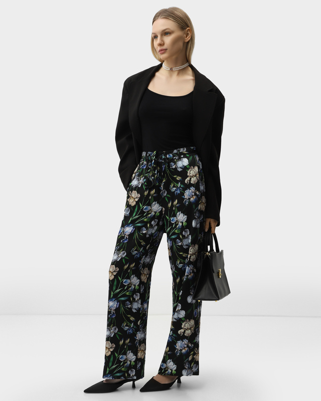 Брюки с цветочным принтом и эластичным поясом на шнурке