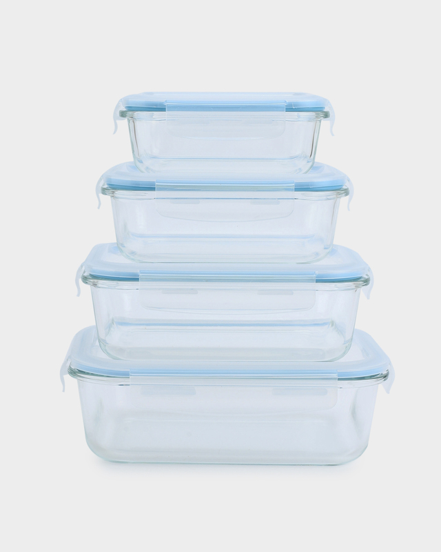 Набор из 4 прямоугольных стеклянных контейнеров с крышкой