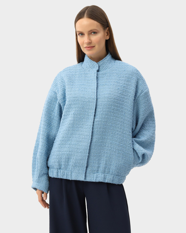 Твидовая куртка-бомбер оверсайз с застежкой на кнопки