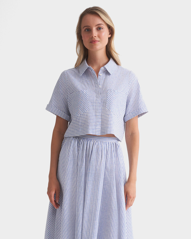 Укороченная блузка с из хлопка и льна