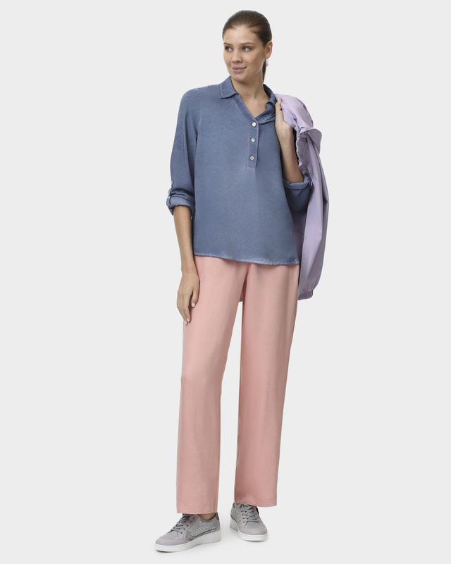 Брюки прямого силуэта с высокой посадкой и эластичным поясом