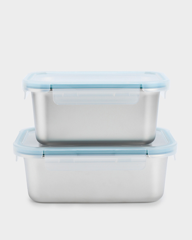 Набор из 2 прямоугольных металлических контейнеров с крышками