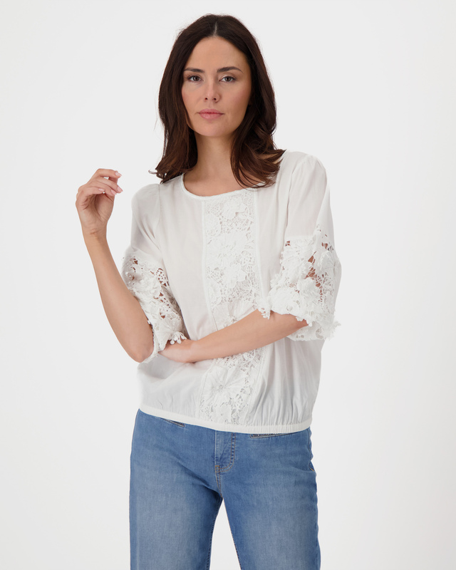 Блузка из хлопка и модала с вышивкой ришелье