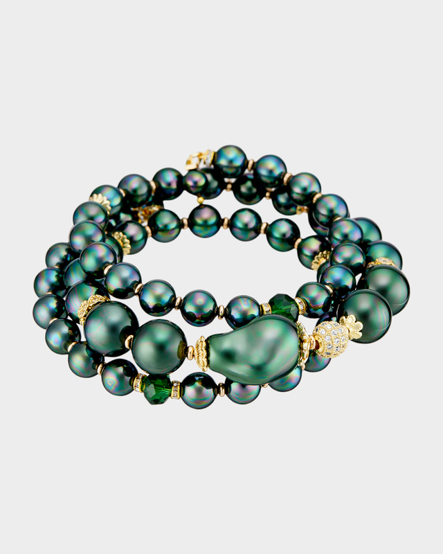 Браслет с жемчугом Майорка и цирконами на ювелирном тросе