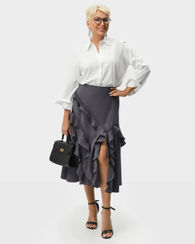 Миди юбка из вискозы с асимметричными оборками