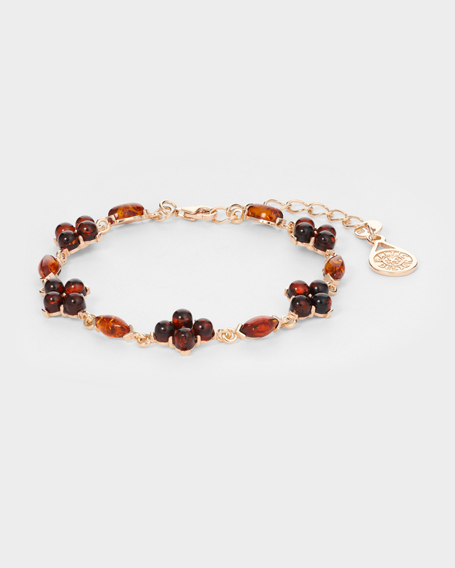 Серебряный браслет с натуральным янтарем нескольких оттенков