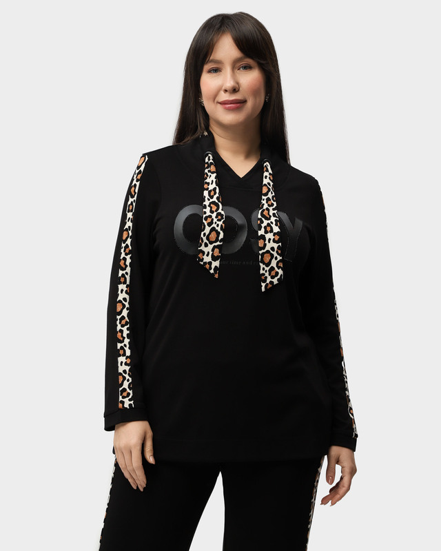 Толстовка с леттеринг-принтом и леопардовыми деталями