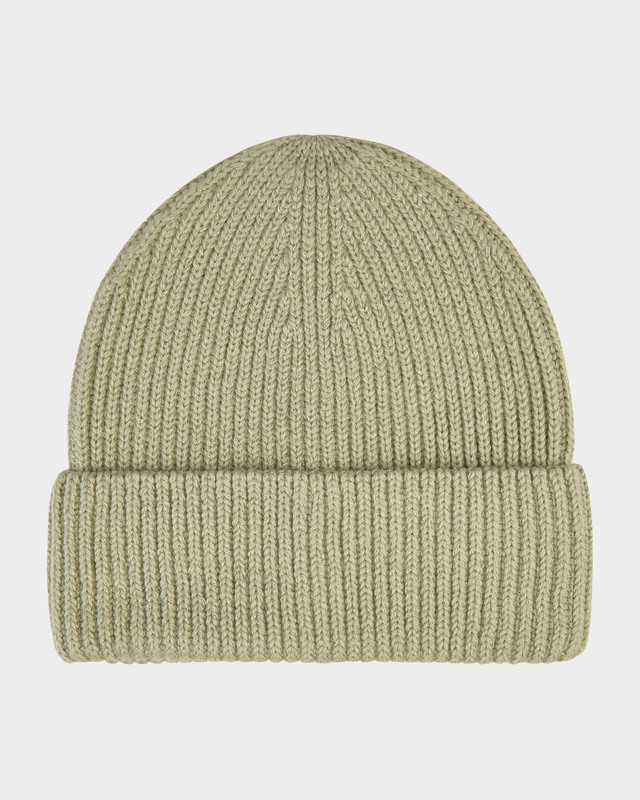 Шапка бини фактурной вязки в рубчик с добавлением шерсти