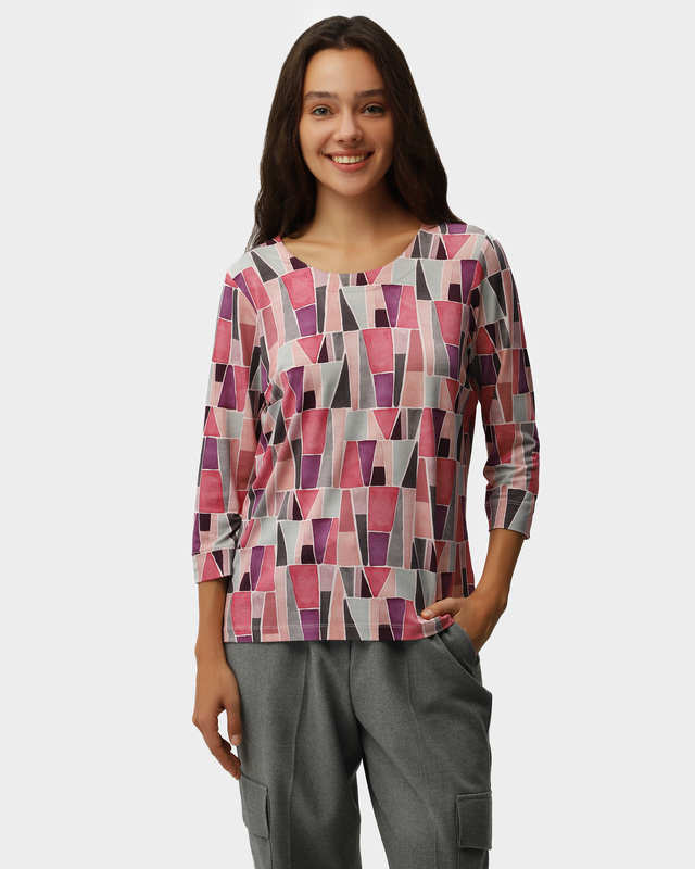 Блузка с геометрическим принтом и рукавами 3/4