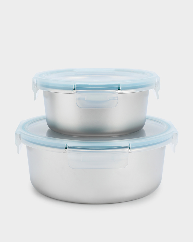 Набор из 2 круглых металлических контейнеров с крышками