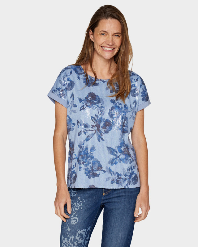 Блузка с цветочным принтом и пайетками