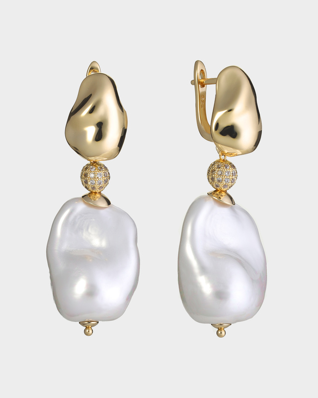 Серьги с барочным жемчугом Майорка и цирконами
