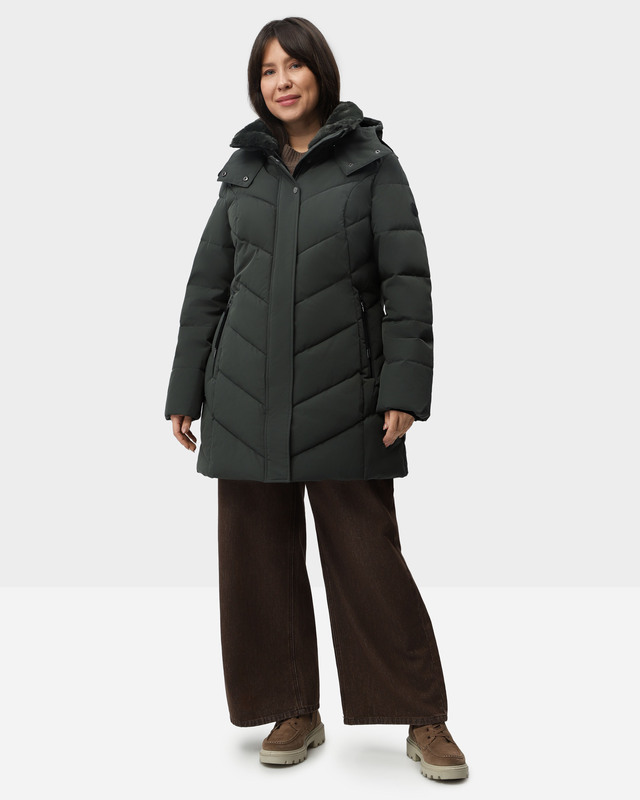 Стеганое пальто со съемным капюшоном и воротником из искусственного меха