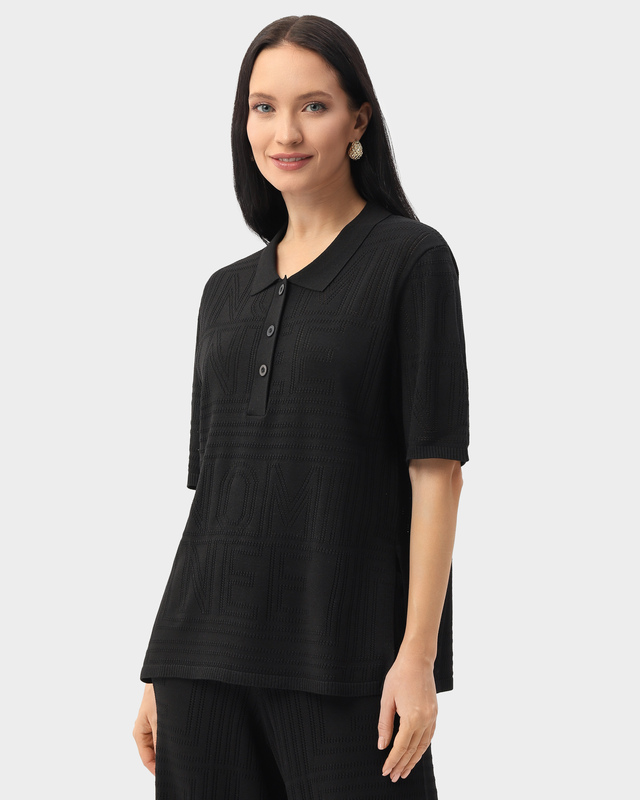 Пуловер поло из ажурного трикотажа