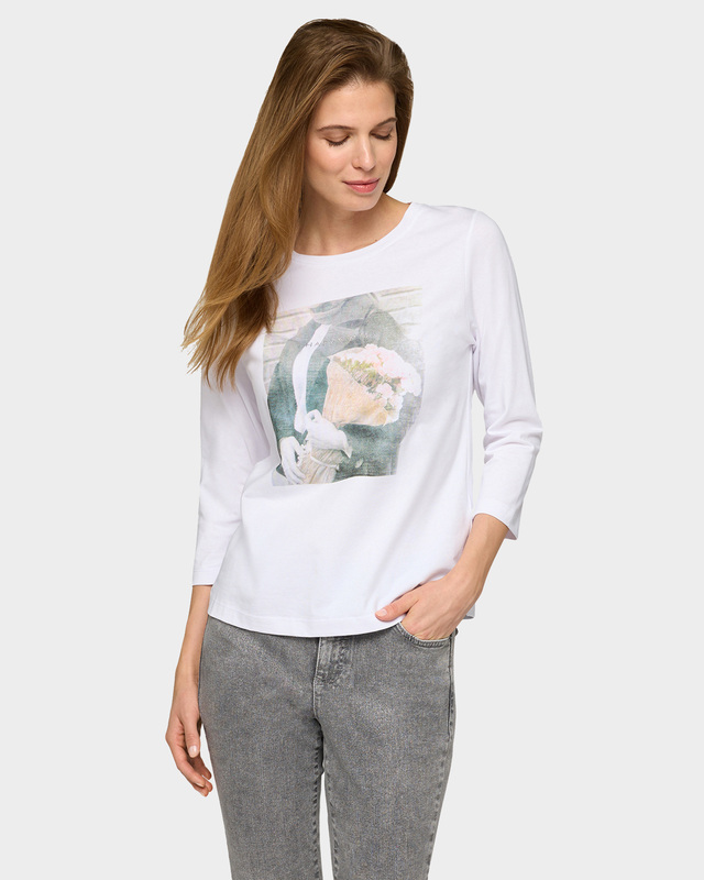 Лонгслив из эластичного трикотажа с принтом и стразами