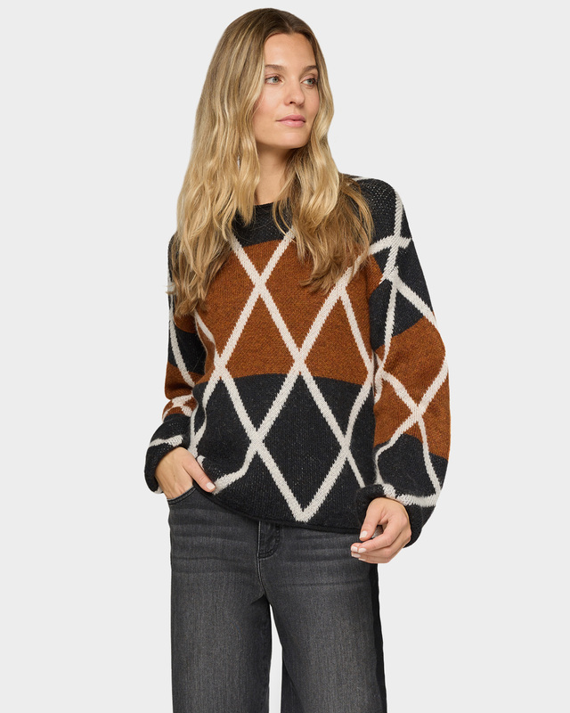 Пуловер с жаккардовым ромбовидным узором
