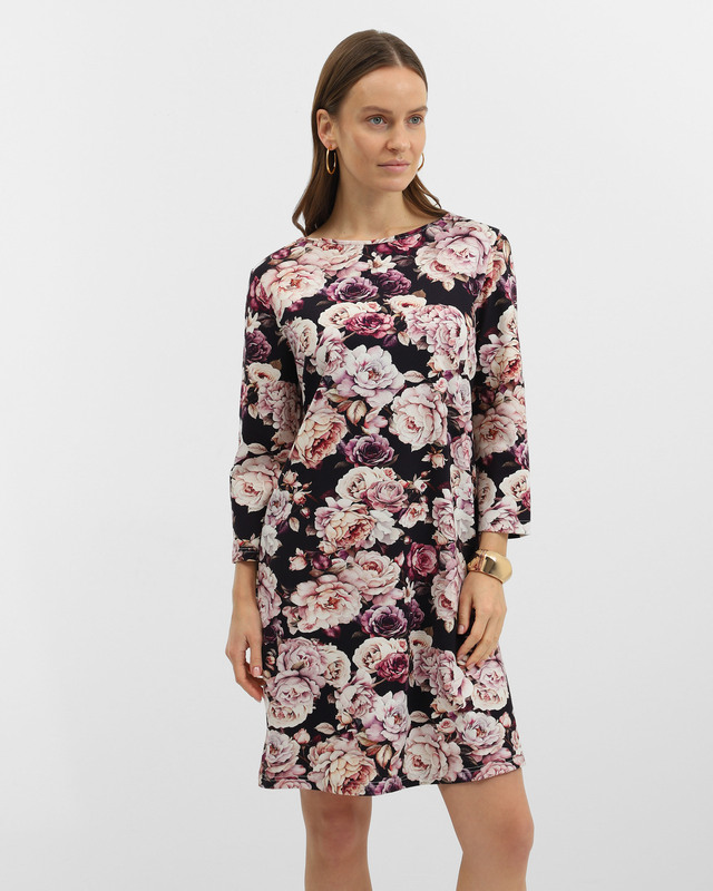 Платье прямого силуэта из смесового района с цветочным принтом