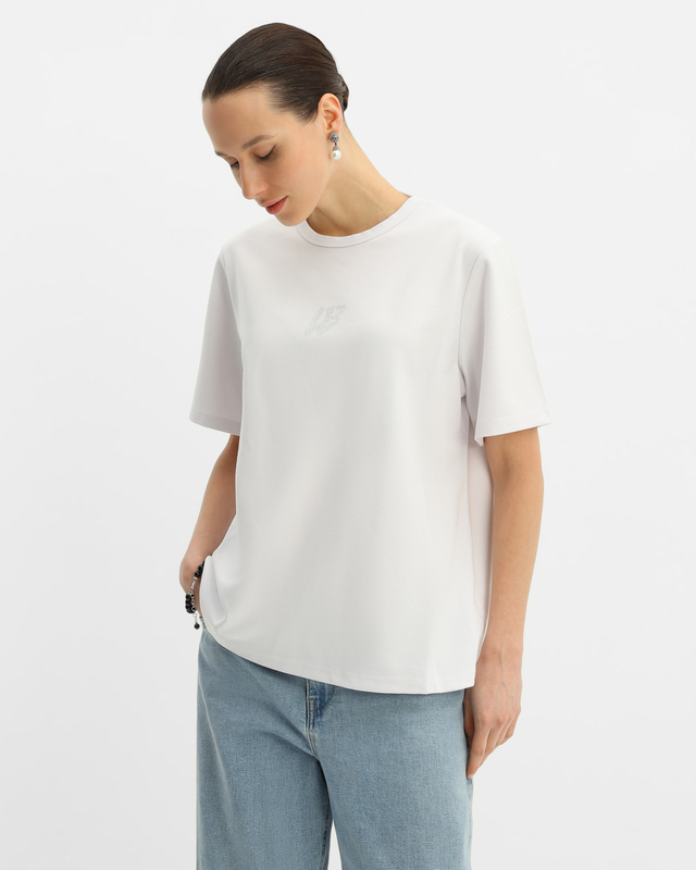 Футболка из вискозы c аппликацией стразами