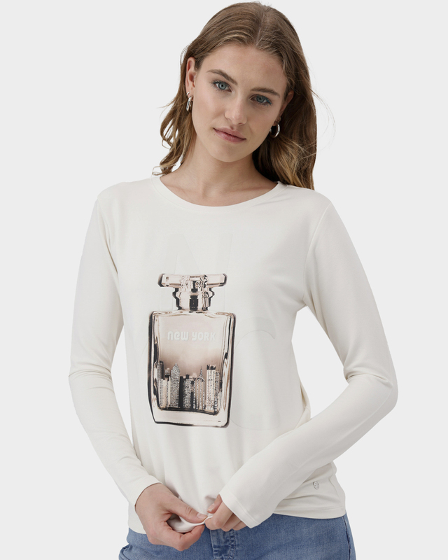 Лонгслив из тонкого футера с принтом и стразами