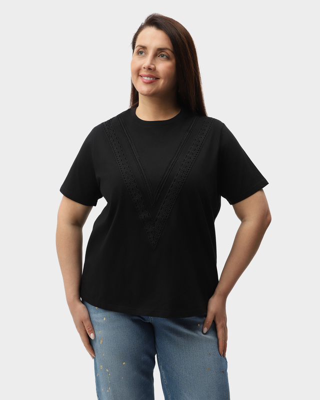 Хлопковая блузка прямого кроя с кружевными вставками