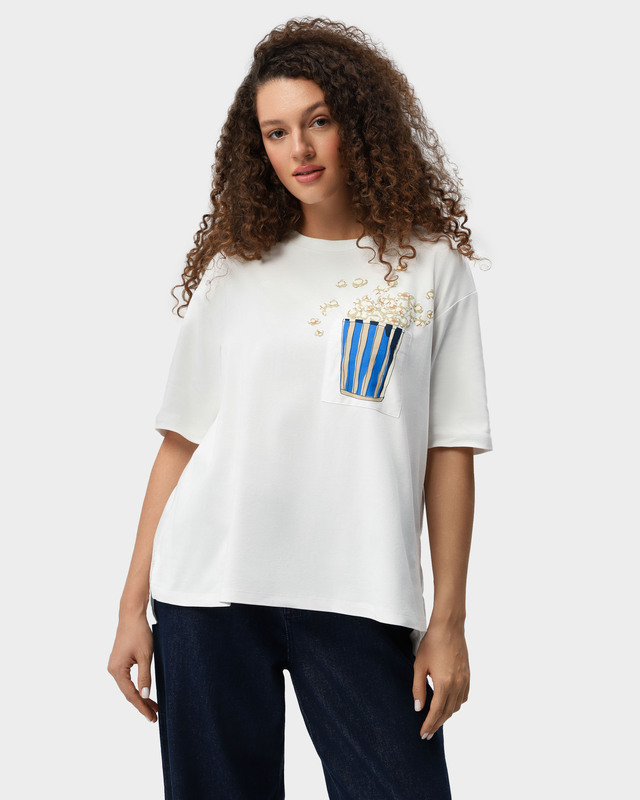 Хлопковая футболка с карманом с ярким принтом