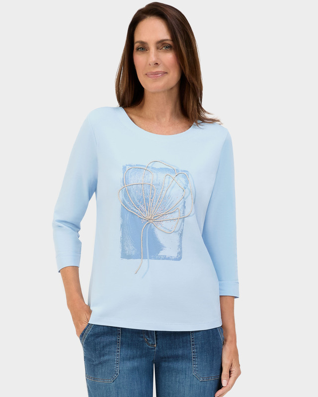 Хлопковый лонгслив с аппликацией шнуром и стразами