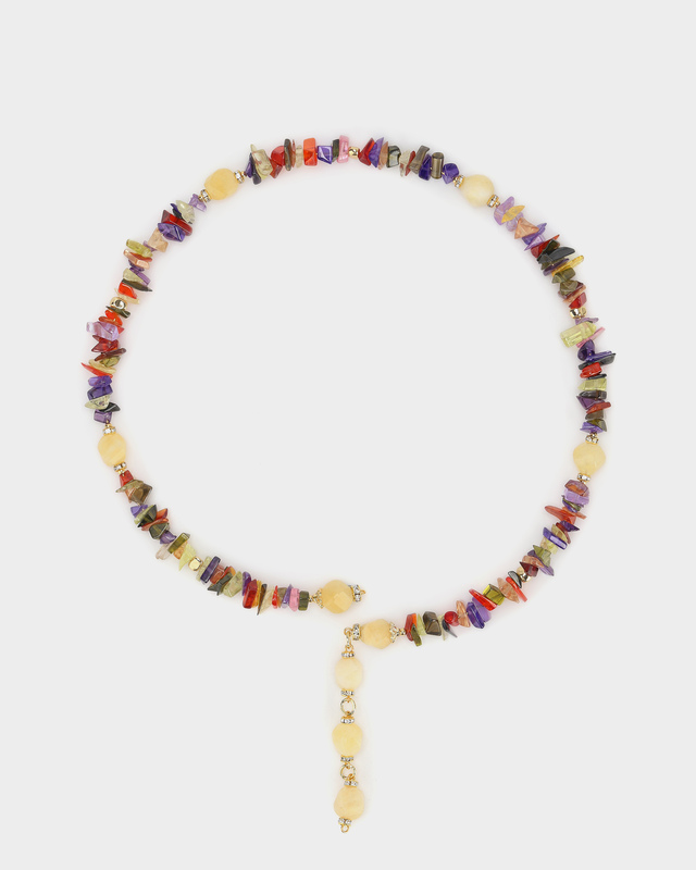 Открытое колье с натуральными цирконами и лимонным кварцем