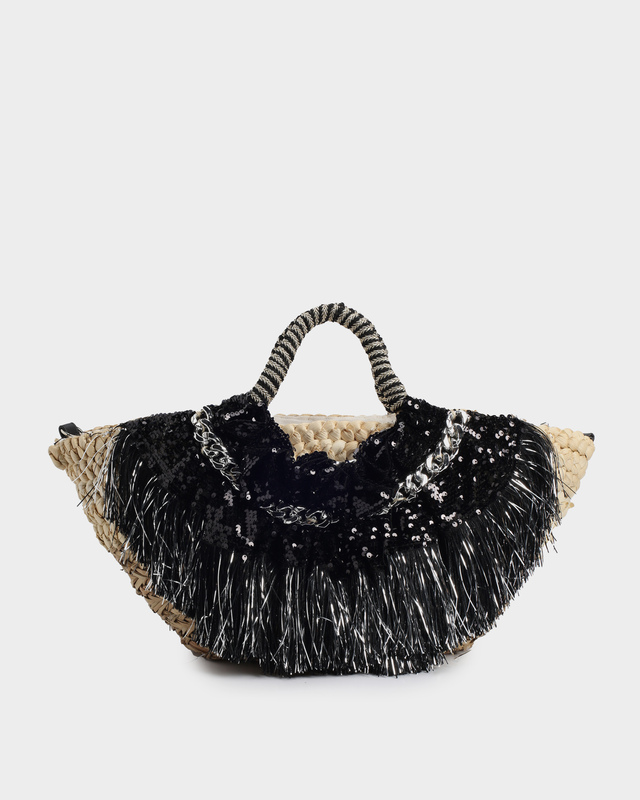 Сумка из соломы с длинной бахромой и цепью