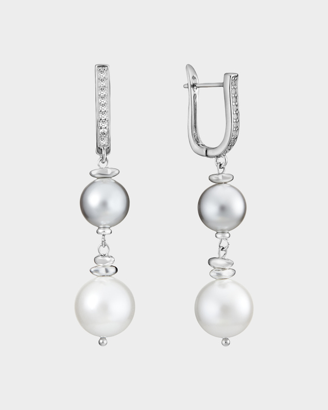 Серьги с жемчугом Майорка и цирконами на английском замке