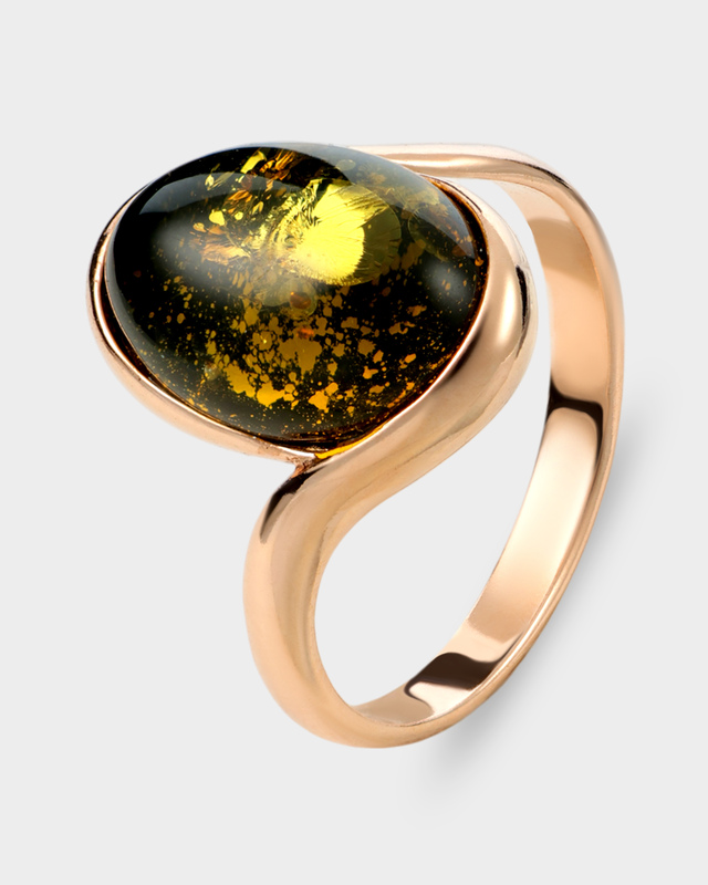 Серебряное кольцо с натуральным балтийским янтарем зеленого оттенка