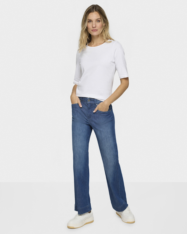 Широкие джинсы из выбеленного эластичного денима