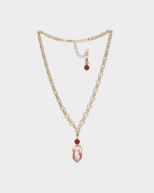 Колье с фантазийной цепочкой, жемчугом Майорка и цирконами