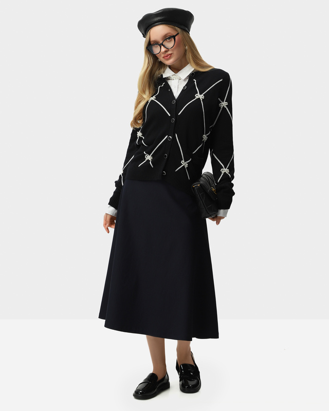 Юбка миди А-силуэта с эластичной вставкой на поясе