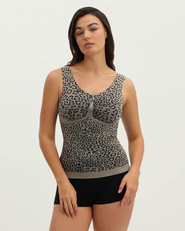 Корректирующий корсет-топ из биэластичного материала с U-образным вырезом и леопардовым принтом