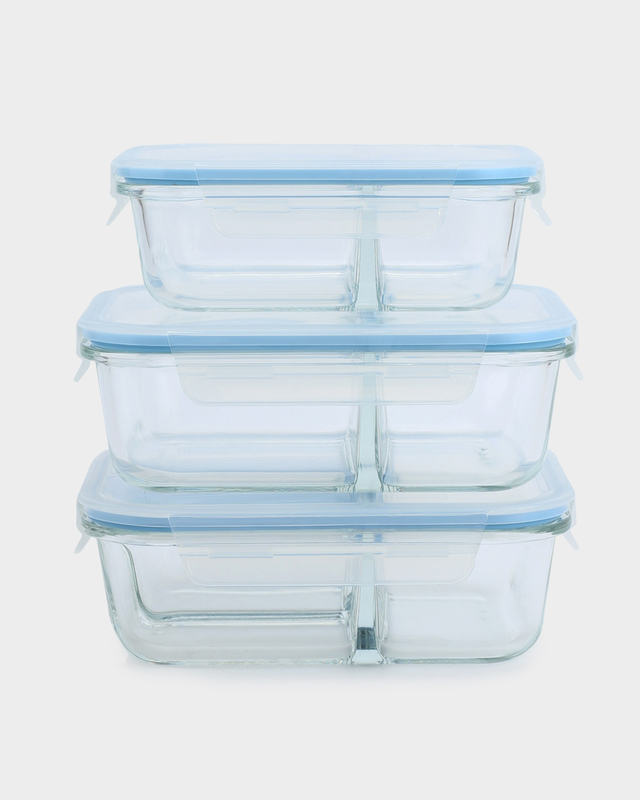 Набор из 3 прямоугольных стеклянных контейнеров с разделителями