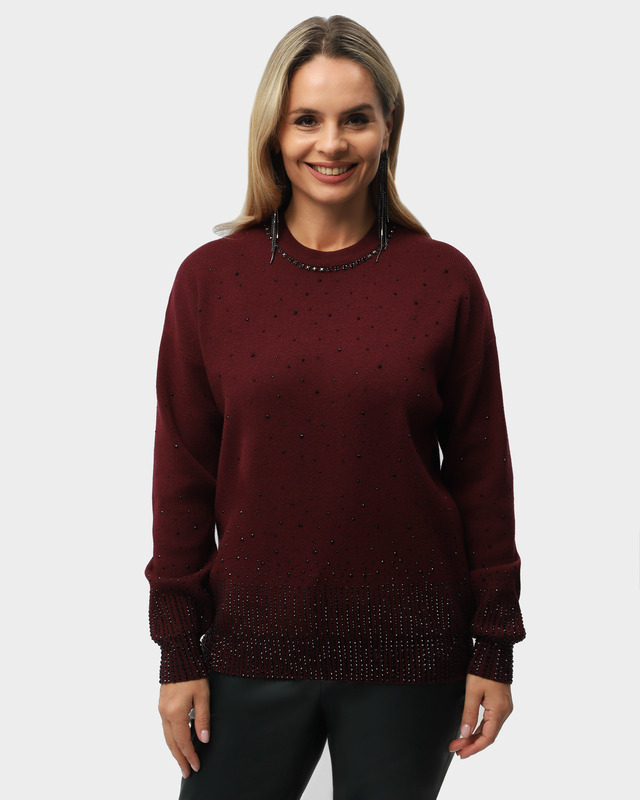 Джемпер из вискозного трикотажа с декором из страз