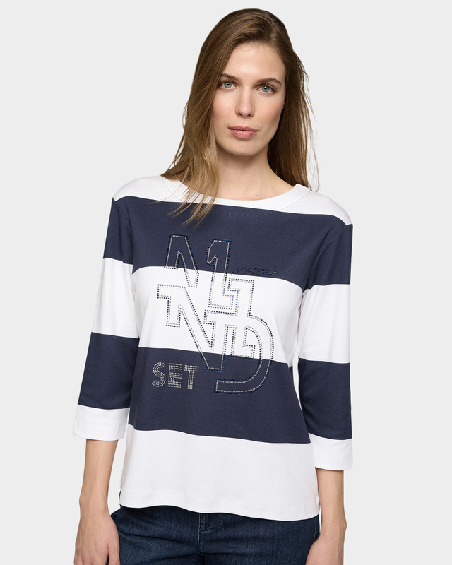 Хлопковый лонгслив в горизонтальную полоску с декором стразами