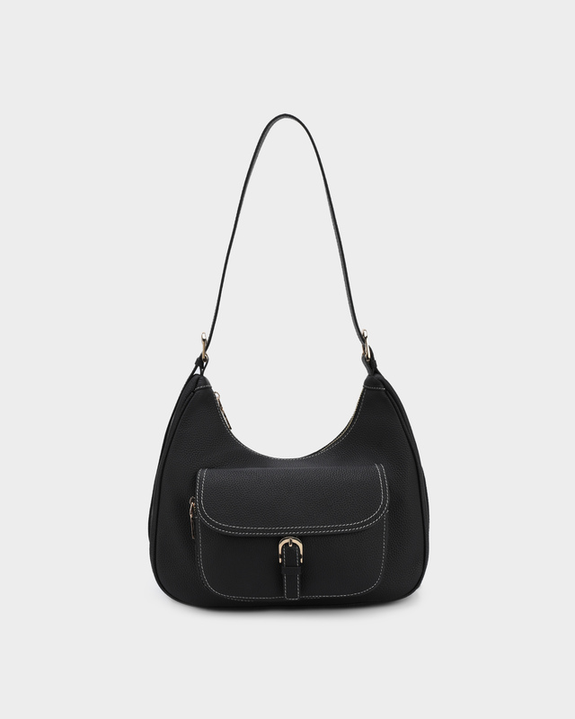 Сумка из натуральной кожи с объемным внешним карманом на пряжке