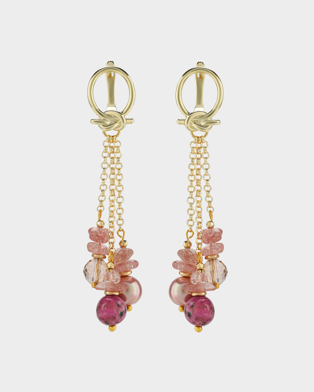 Серьги с клубничным кварцем и хризолитом