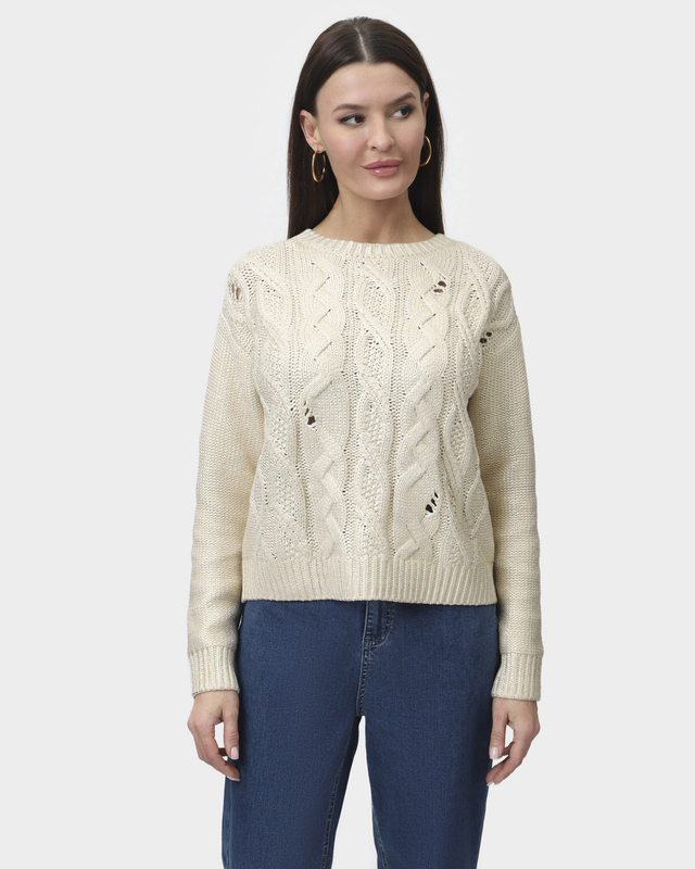 Пуловер вязки «косичка» из хлопка и вискозы