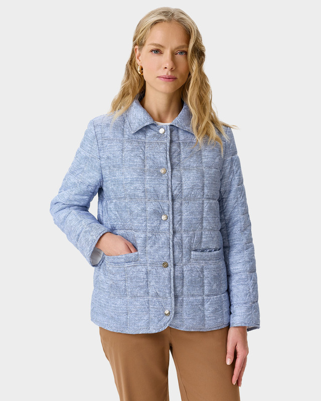 Куртка с квадратной стежкой и принтом под деним