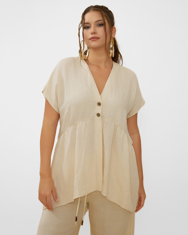 Блузка из вискозы и льна со сборками под грудью
