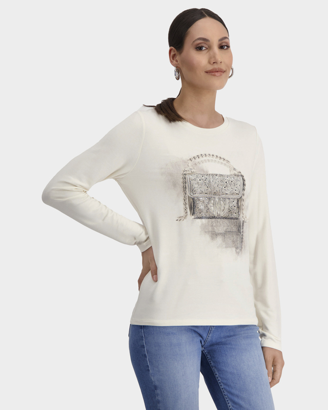 Лонгслив из тонкого футера с принтом и стразами