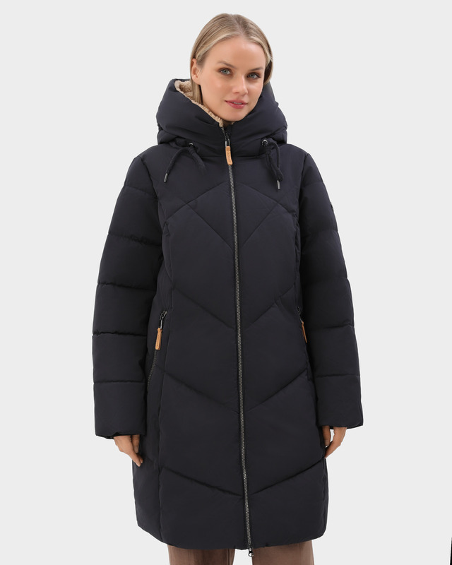 Пальто из водоотталкивающего материала с капюшоном с отделкой из экомеха