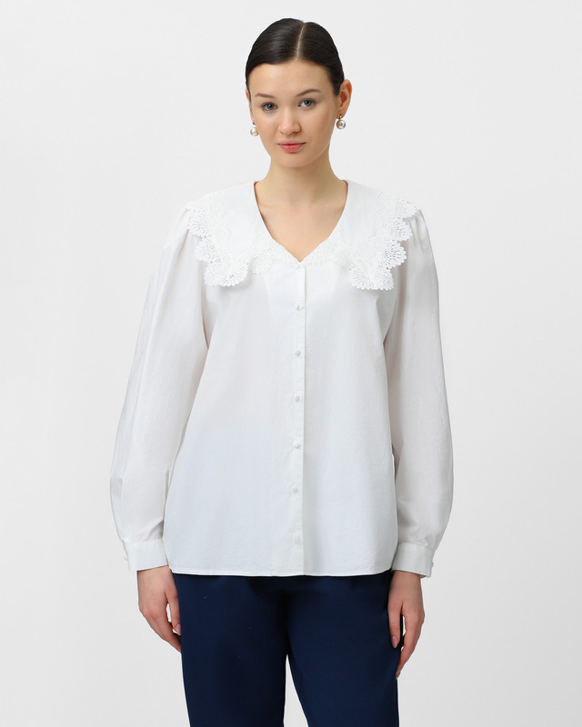 Хлопковая блузка с широким воротником с кружевной отделкой