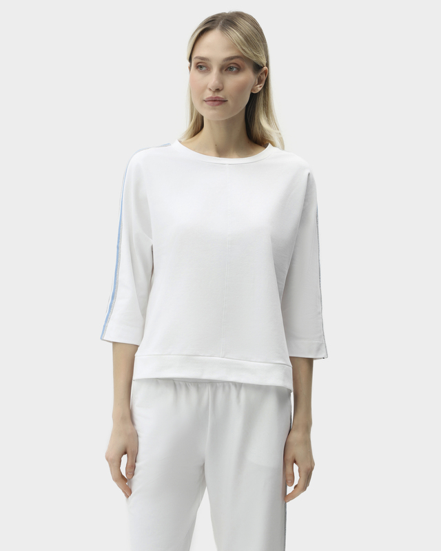 Свитшот из эластичного футера с отделочной лентой на рукавах